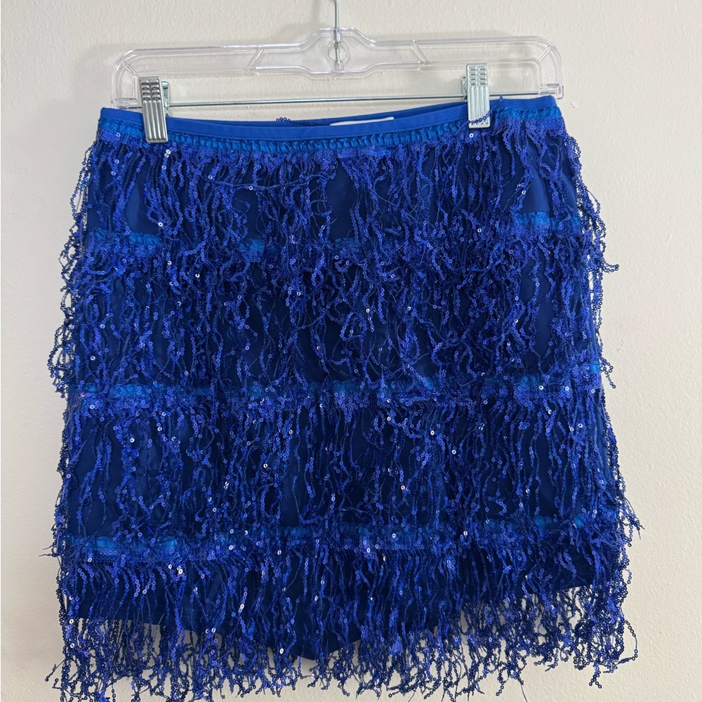 SIZE L Blue Fringe Disco Skirt
